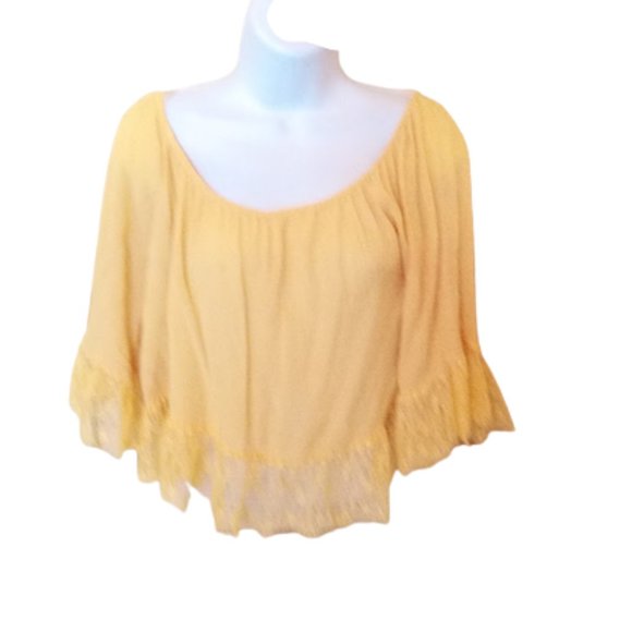 ZARA  Bright Yellow  Crop Top Blouse w Ruffles XS - Picture 3 of 3